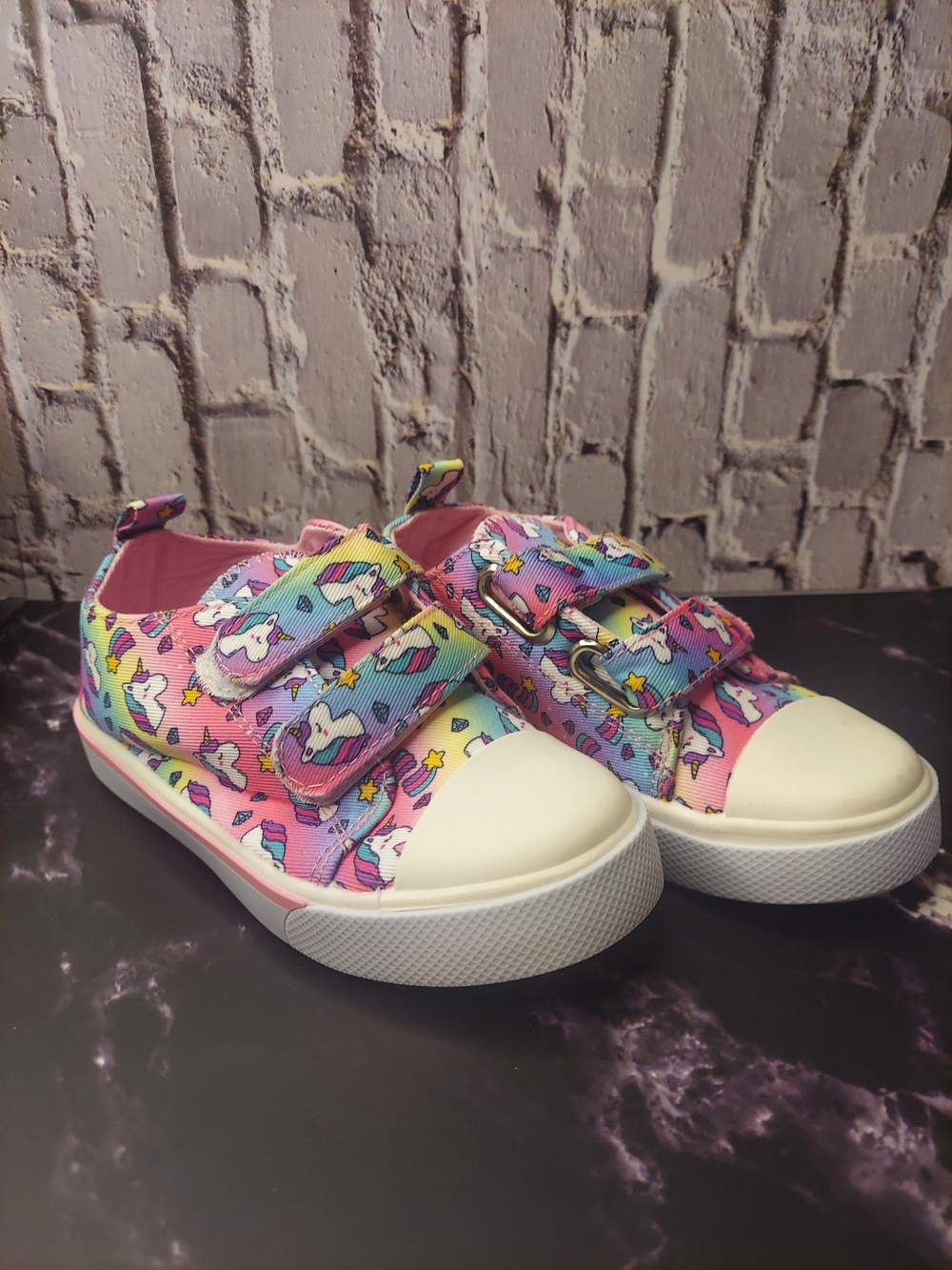Kids Unicorn Print Velcro Sneakers - Pink Multi